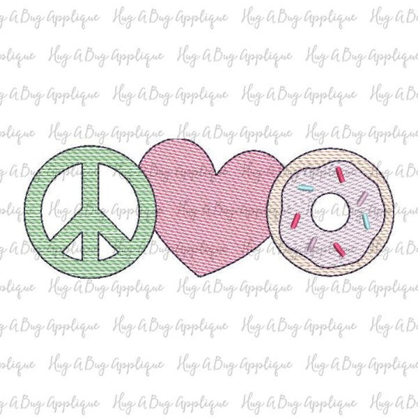 Peace Love Donut Sketch Stitch Embroidery Design, Embroidery