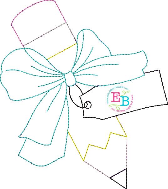 Pencil Big Bow Bean Applique, Applique