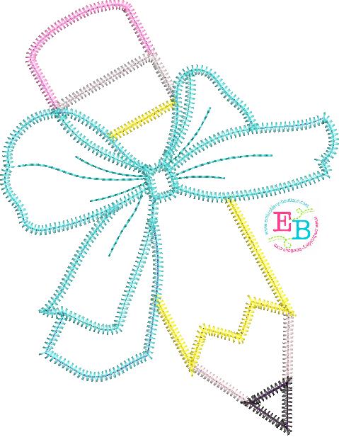 Pencil Big Bow Zigzag Applique, Applique