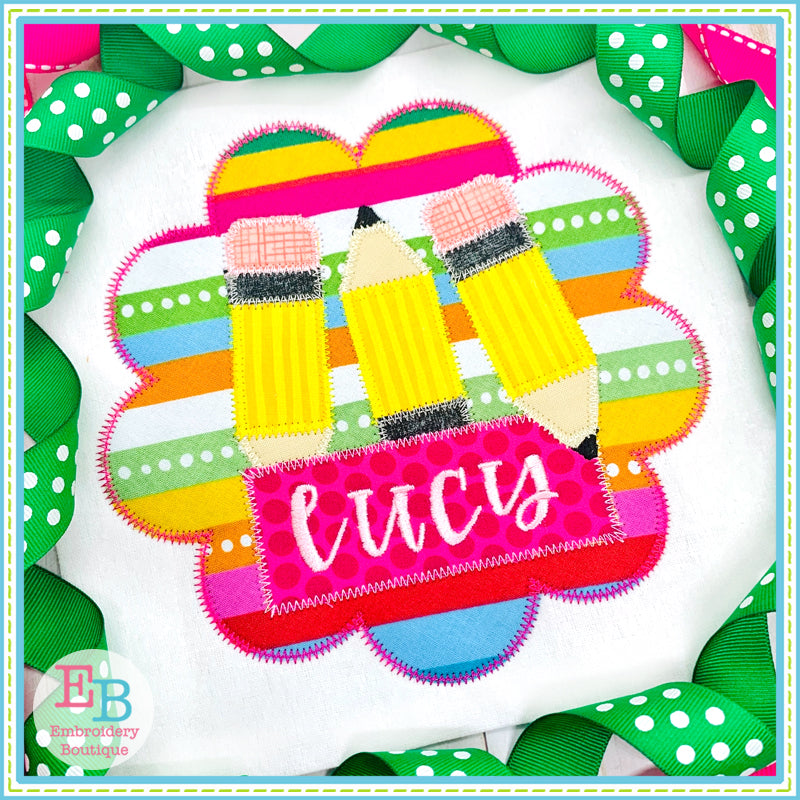 Pencil Name Girl Circle Zigzag Applique, Applique