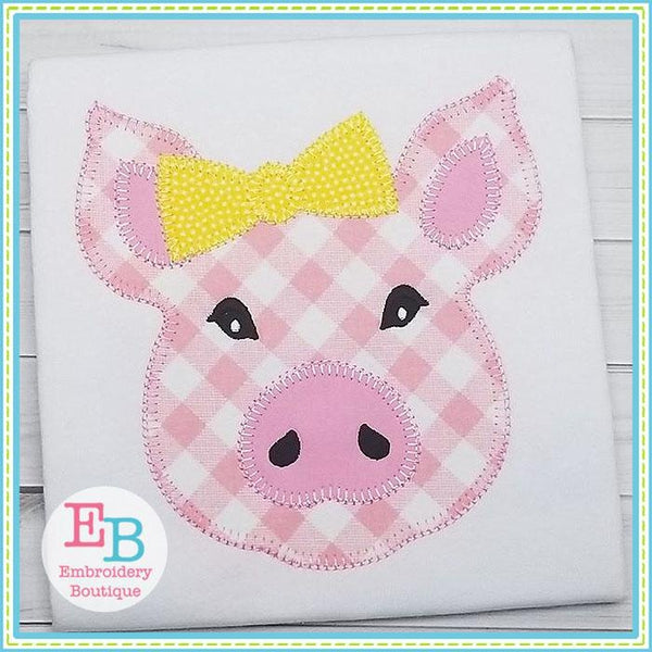 Pig Bow Blanket Stitch Applique, Applique