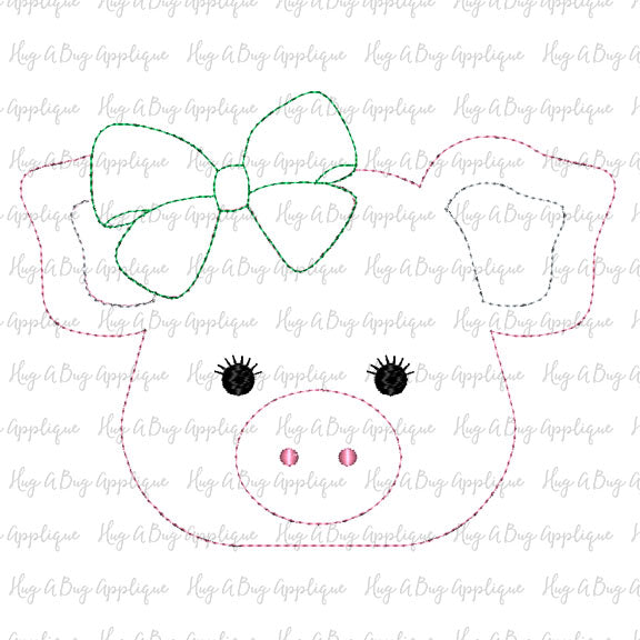 Pig Bow Bean Stitch Applique Design, Applique