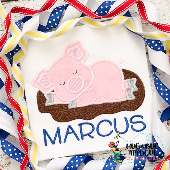 Pig Mud Satin Stitch Applique Design, Applique