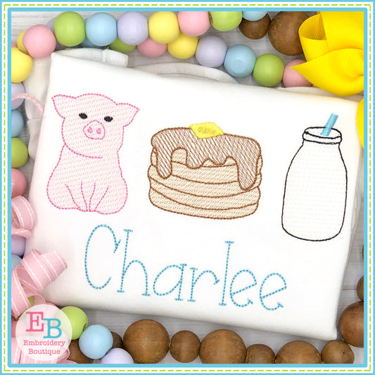 Pig Pancake Sketch Embroidery Design, Embroidery Design