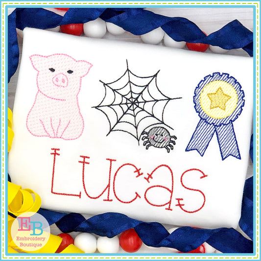 Pig Spider Web Sketch Embroidery Design, Embroidery Design