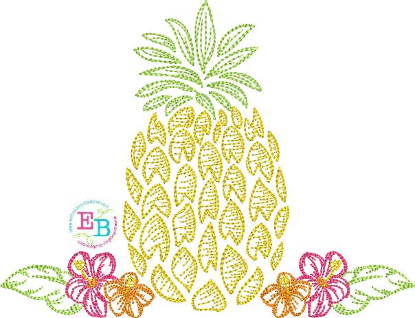 Pineapple Hibiscus Embroidery Design, Embroidery