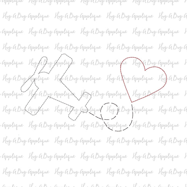 Plane Heart Bean Stitch Applique Design, Applique
