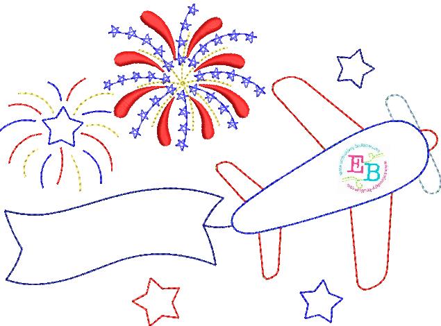 Plane Banner Fireworks Applique, Applique
