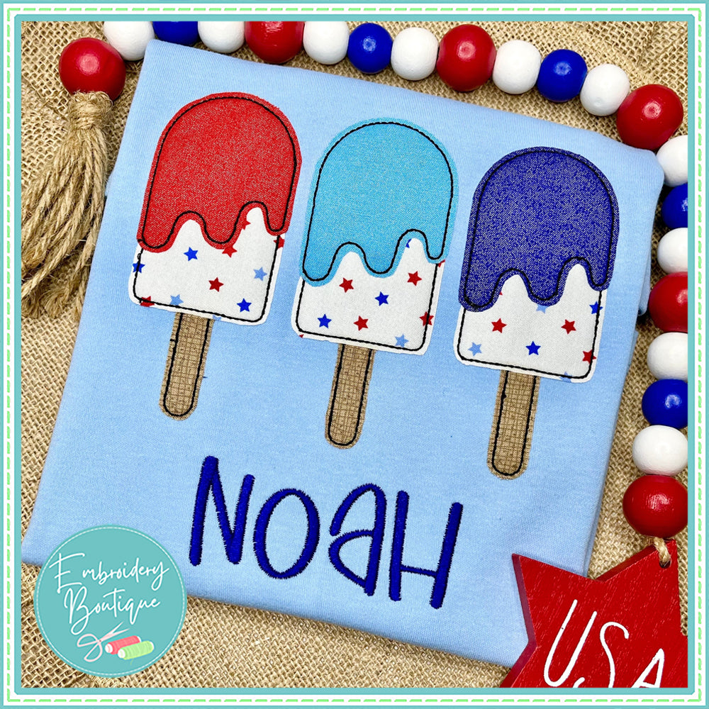 3 Popsicles Bean Stitch Applique, Applique, Embroidery Boutique