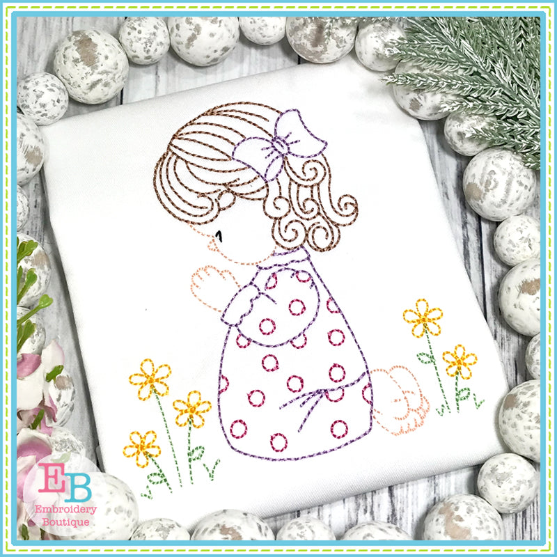 Praying Girl Embroidery Design, Embroidery