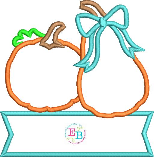 Pumpkin Banner Bow Satin Stitch Applique, Applique