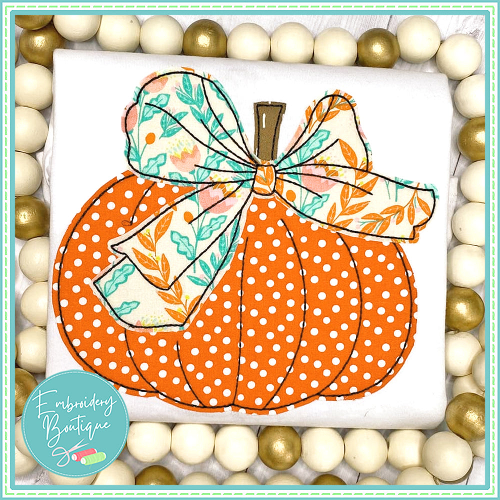 Pumpkin Big Bow No Tag Bean Applique, Applique, Embroidery Boutique