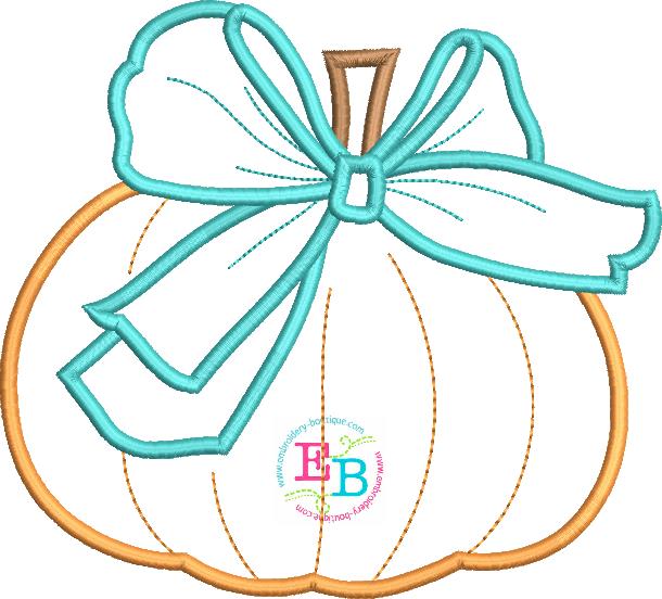 Pumpkin Big Bow Satin Applique, Applique