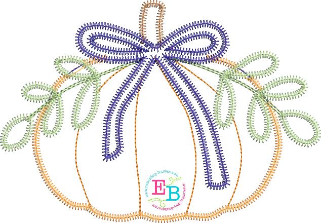 Pumpkin Bow Leaves Zigzag Applique, Applique