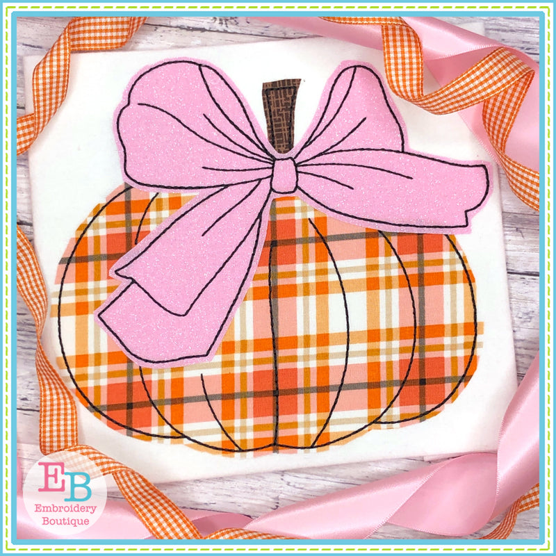Pumpkin Big Bow No Tag Bean Applique, Applique