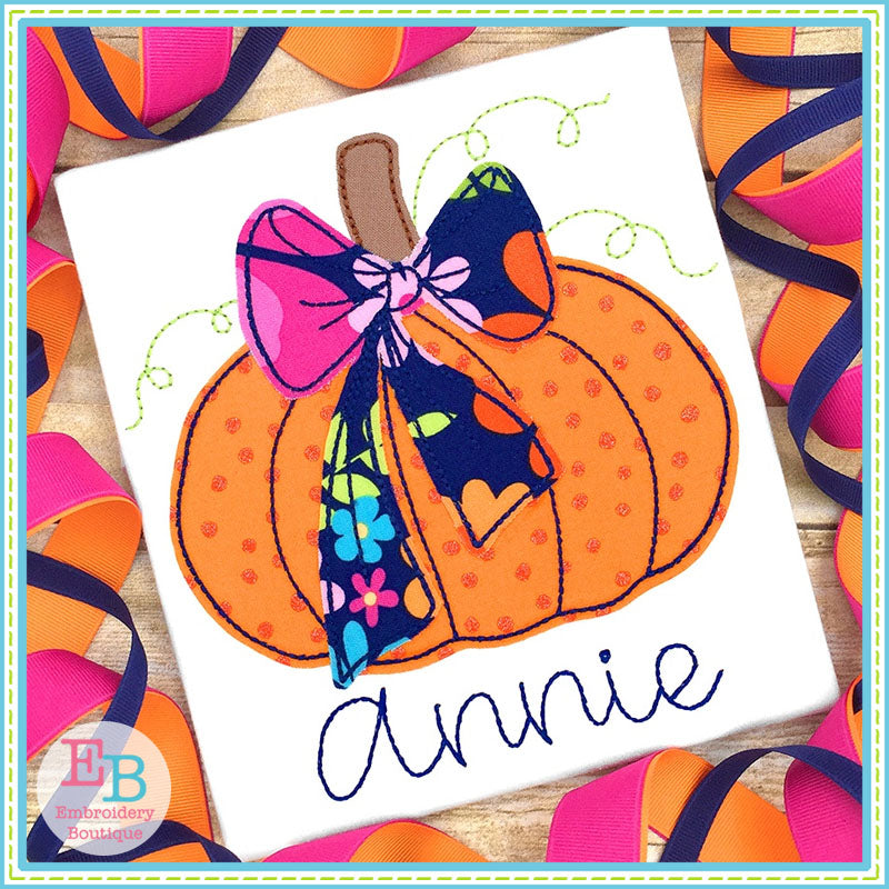 Pumpkin Bow Vine Bean Stitch Applique, Applique