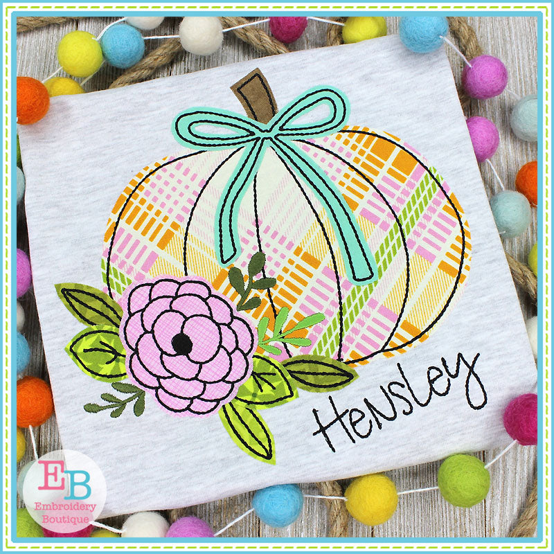 Pumpkin Bow Flower Bean Stitch Applique, Applique