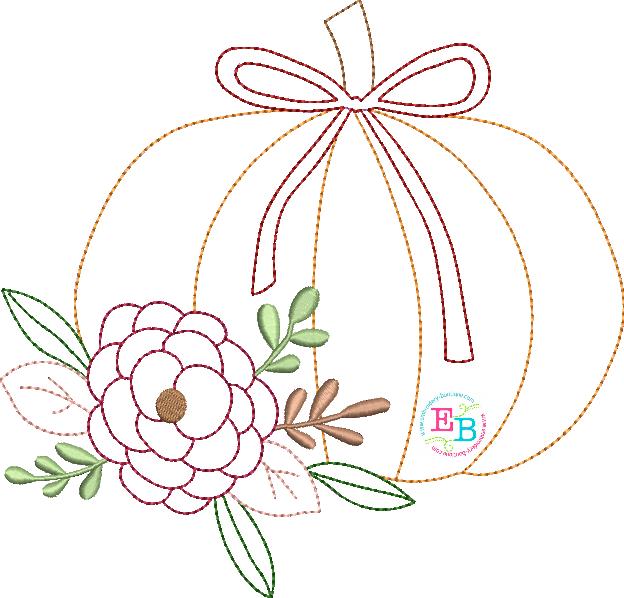 Pumpkin Bow Flower Bean Stitch Applique, Applique