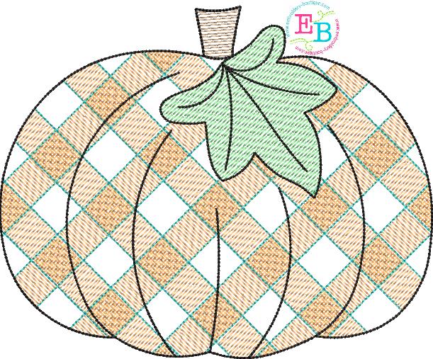 Pumpkin Plaid Sketch Embroidery Design, Embroidery