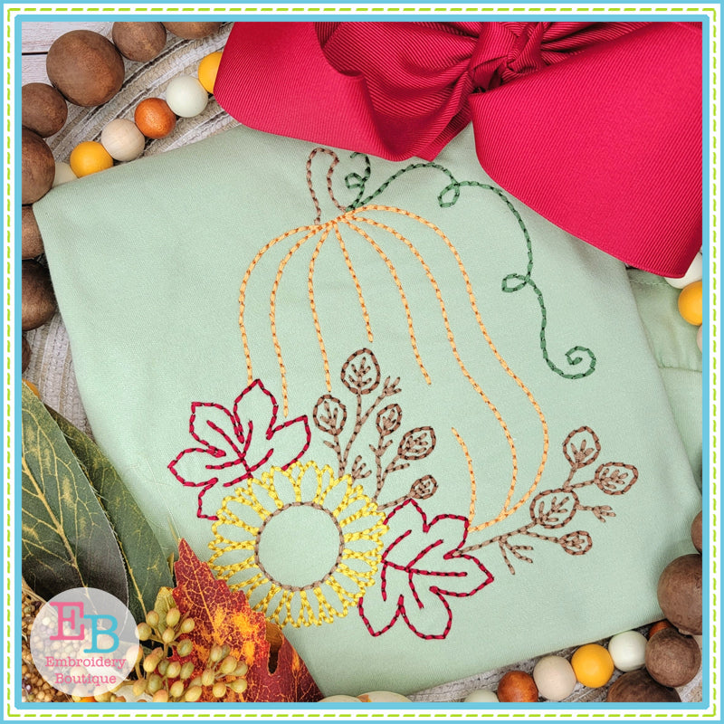 Pumpkin Sunflower Floss Embroidery Design, Embroidery Designs