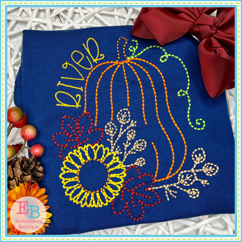 Pumpkin Sunflower Floss Embroidery Design, Embroidery Designs