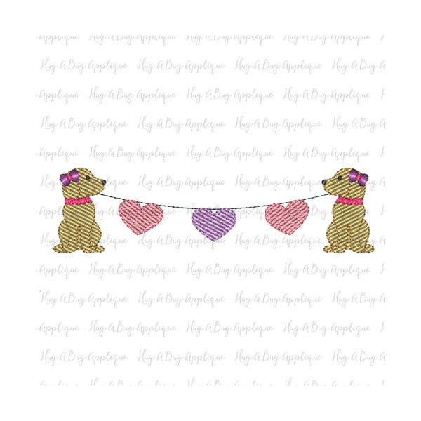 Pups Girl Hearts Sketch Embroidery Design, Embroidery