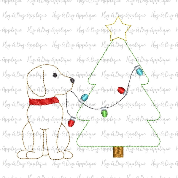 Pup Tree Lights Bean Stitch Applique Design, Applique