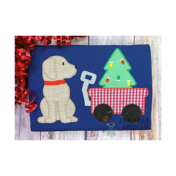 Pup Wagon Tree Zig Zag Stitch Applique Design, Applique