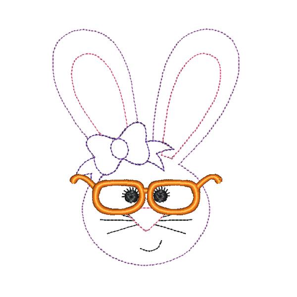 Rabbit Girl Glasses Bean Stitch Applique Design, Applique