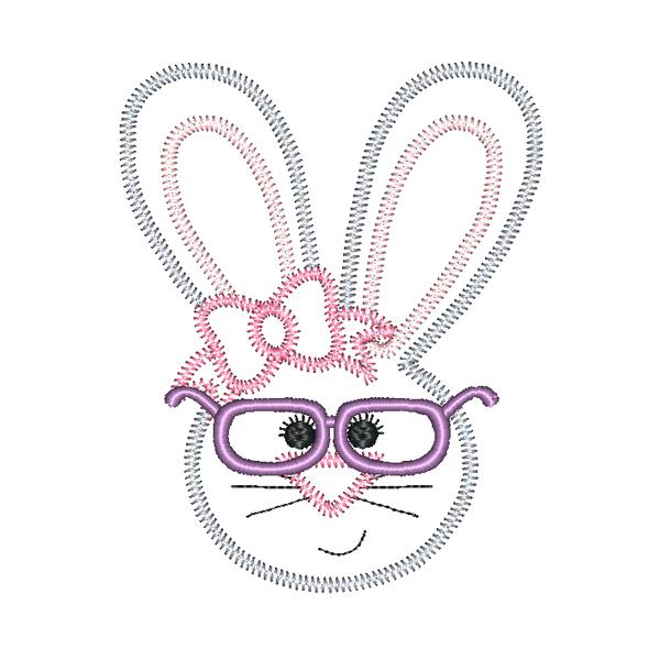 Rabbit Girl Glasses Zig Zag Stitch Applique Design, Applique