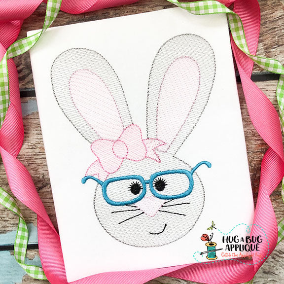 Rabbit Girl Glasses Sketch Embroidery Design, Embroidery