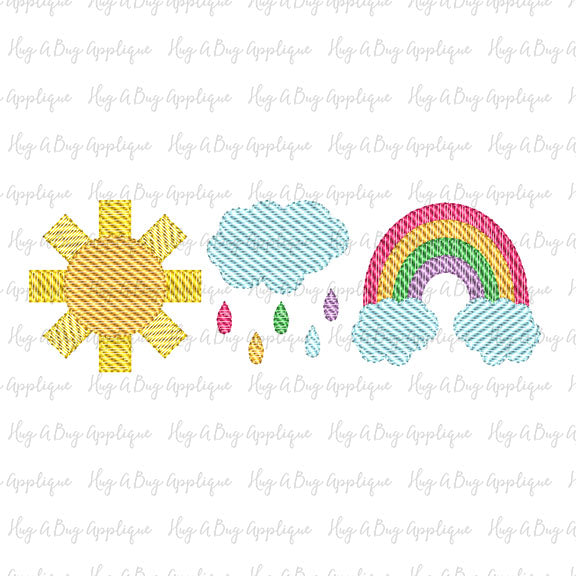 Rainy Day Trio Sketch Stitch Embroidery Design, Embroidery