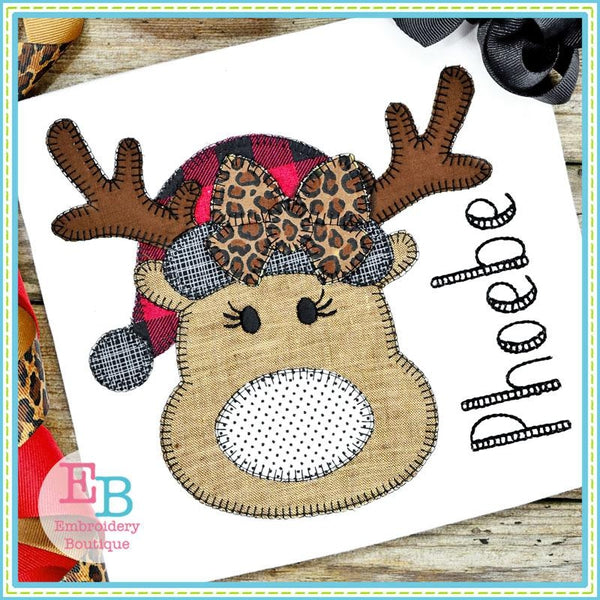 Reindeer Hat Bow Blanket Stitch Applique, Applique