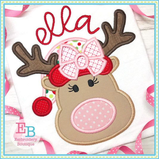 Reindeer Hat Bow Satin Applique, Applique