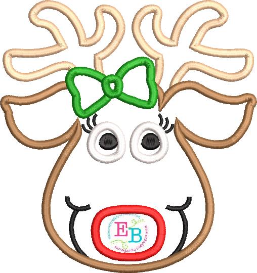Reindeer Bow Satin Stitch Applique, Applique