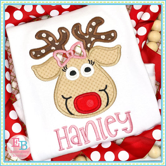 Reindeer Bow Satin Stitch Applique, Applique