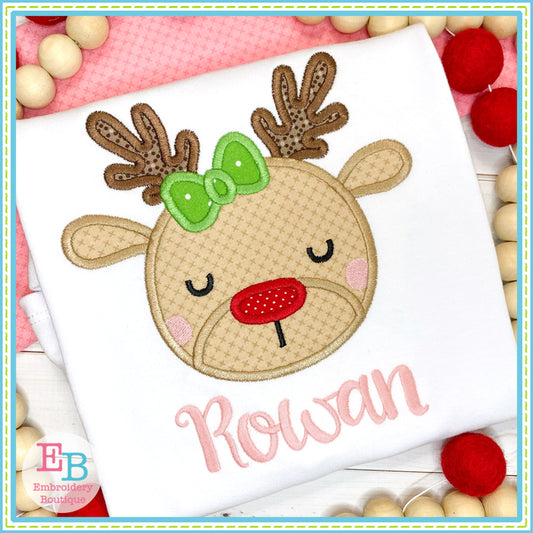 Deer Bow Satin Stitch Applique, Applique