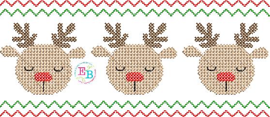 Reindeer Trio Cross Stitch Embroidery Design, Embroidery