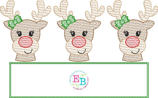 Reindeer Girl Sketch Trio Design, Embroidery