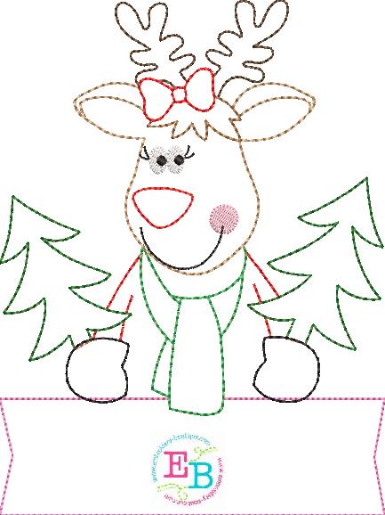Reindeer Trees Bow Bean Stitch Applique, Applique