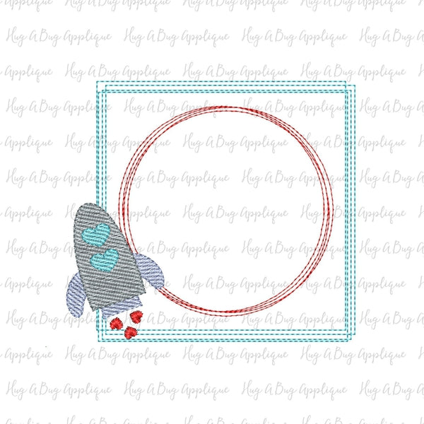 Rocket Hearts Sketch Scribble Frame Embroidery Design, Embroidery