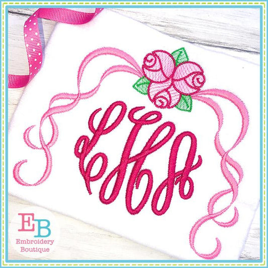 Roses with Ribbons Motif Design, Embroidery