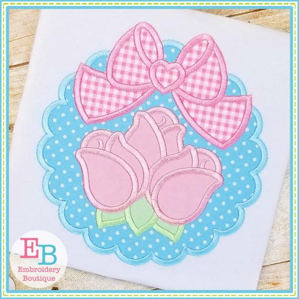 Scallop Rosebuds Big Bow Applique, Applique