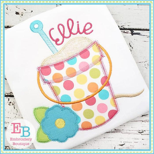 Sand Bucket with Flower Zigzag Applique, Applique