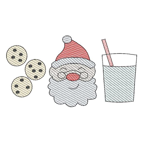 Santa Milk Cookies Trio Sketch, Embroidery