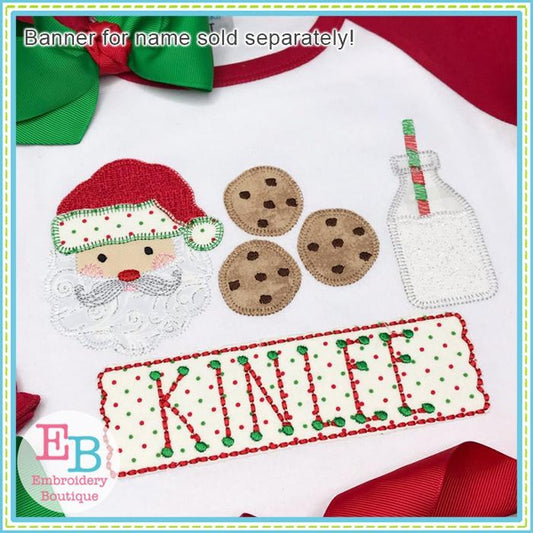 Santa Milk Cookies Applique, Applique