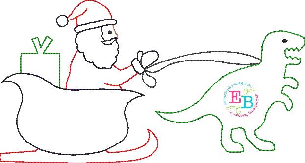 Santa T-Rex Sleigh Bean Stitch Applique, Applique