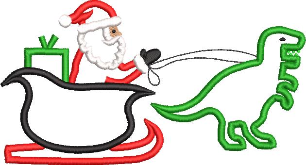 Santa T-Rex Sleigh Satin Stitch Applique, Applique