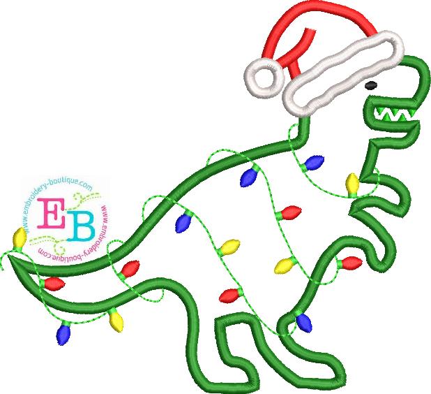 Santa T-Rex Lights Satin Stitch Applique, Applique