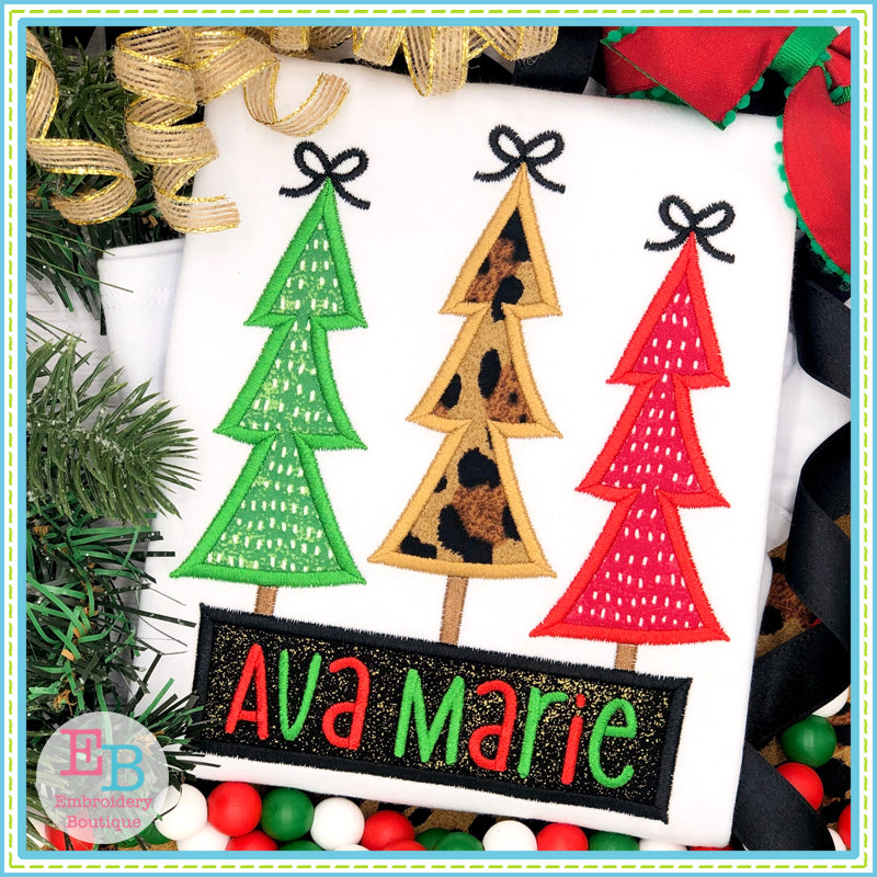 Tall Trees Bows Satin Stitch Applique, Applique